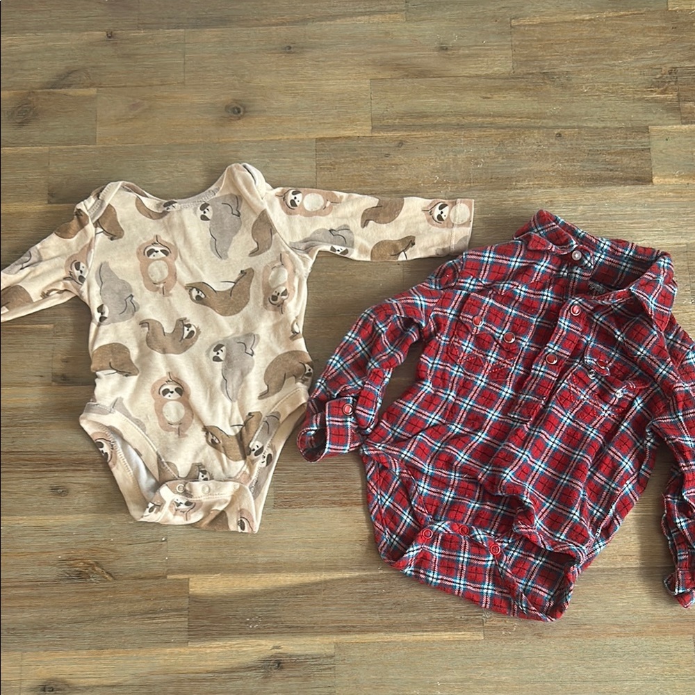 Adorable Sloth and Plaid Kids One Piece Set